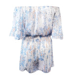 Purpdrank  Women Elegant Summer Romper Sexy Off Shoulder Flare Short Sleeve Wide Leg Shorts Pants Fashion Floral Print High Waist Jumpsuit