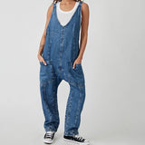 Purpdrank  Elegant Women Denim Bib Overalls Chic Straight Jeans Jumpsuit Romper Pants With Pockets Strap Onepices Streetwear