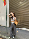 Purpdrank  Vintage Striped Women's Wide Leg Pants 2025 New High Waist Lace Up Patchwork Casual Loose Trousers for Womens