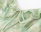 Purpdrank  Sexy Light Green Tie dye Print bronzing Ruffles Strap Sling Dress Summer Woman Tie Bow Sashes Midi Dresses Holiday Robe Summer