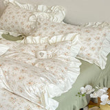 Purpdrank   Princess Style Lace Bed Skirt Four Piece Set Small Floral Print Soft Bedding Set Cotton Fabric Skin Friendly Nude Sleeping Sheet