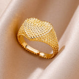 Purpdrank - Stainless Steel Rings for Women Jewelry Accessories Simple Vintage Gold Color Electroplated Adjustable Double Layer Wide Ring