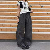 Purpdrank  Lightweight Plaid Wide Leg Pants Women's Bubble Cloth Pants Summer Casual Trousers Cleanfit Knife Edge Patterned Trousers