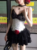 Purpdrank  2000s Aesthetic Lace 2 Piece Set Women Gothic Y2k Slim Sling + Mini Skirt Retro Hottie Punk Harajuku Polka Dot Backless Outfits