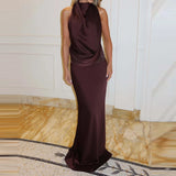 Purpdrank  Sexy Halter Sleeveless Evening Party Dress Fashion Sequins Splicing Slim Gowns Dress Women's Elegant Draped Backless Long Dress