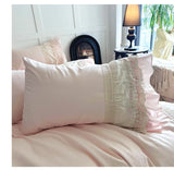 Purpdrank  Pink Luxury Princess Wedding Lace Ruffles 100% Cotton Bedding Set Duvet Cover Bed Sheet/Bed Skirt/Fitted Sheet Pillowcases 4Pcs