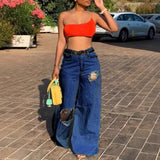 Purpdrank  Women's Asymmetrical Ripped Loose Jeans Sexy European And American Style Independent Site from for Ladies