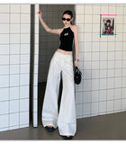 Purpdrank  White Low Rise Waist Wide Leg Baggy Pants Women Y2K Streetwear Casual Loose Trousers Female Fashion Straight Pants
