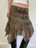 Purpdrank  Y2k Sexy Low Waist American Retro Print Plaid Patchwork Irregular Streetwear Fashion Skirts