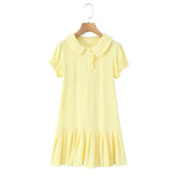 Purpdrank  Cute Youthful Doll Collar Pleated Short Skirt Women's Fashion Mini Dress Bubble Sleeve Waist Cinched College Style Chic