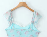 Purpdrank   2 colors Sexy Floral Print Bow V neck Ruffles Strap Sling Dress Women Backless Slim Waist Mini Sleeveless Tank Dresses Robe