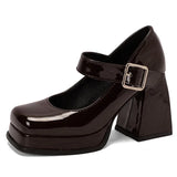 Purpdrank  Brand Women's High Heels Pumps Platform Big Size 46 Lolita Mary Janes Shoes Elegant Black Red Pink Heeled Wedding Shoe For Girls
