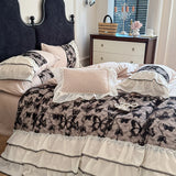 Purpdrank  Cotton Princess Bedding Sets Queen Butterflies Embroidered Chiffon Lace Elegant Soft Flat Sheet With Pillowcases 4PCS