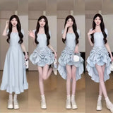 Purpdrank  Plus Size French Style Short Sleeve Long Dress Slimming Waist Design Summer Women's Dress Red Cake Skirt One Dress Four Ways