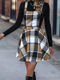 Purpdrank  Women's Dresses Autumn Fashion Dating Youthful Plaid Spaghetti Strap Sleeveless Square Neck Knee Length Casual A-Line Skirts
