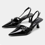 Purpdrank  Spring summer pointed hollow thin heel fashionable shallow women's shoes with elegant temperament buckle decoration high heels