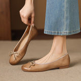 Purpdrank  Genuine Leather Women Shoes Fashion Butterfly-knot Spring and Autumn Flats Slip-On Casual Flat Heel Modern Ladies Shoes