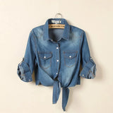Purpdrank  Countryside Sleeve Denim Small Camisole Short Jacket for Women Plus Size Small Shawl Washed Shirt
