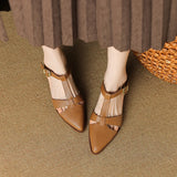 Purpdrank  New Women Sandals Pointed Toe Thick Heels Genuine Leather Pumps Office Spring Summer Fashion Concise Slingbacks Shoes Woman