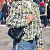 Purpdrank  Hand Woven Short Jacket for Women Short Petite Socialite Temperament Coarse Tweed Top