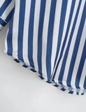 Purpdrank  CHIC Autumn Lapel Blue White Striped Print Bright Satin Shirt Women Single-Breasted Buttons Full Sleeve Loose Blouses Tops