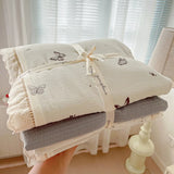 Purpdrank  Double Layer Yarn Bedding Set Print Floral Four Pieces Set Soft Comfortable Duvet Cover Bed Sheet With Pillowcases Home Textiles