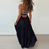 Purpdrank  Fashion Off Shoulder Hollow Guest Dress Leather Patchwork Pleated Evening Dress Sexy Lady V-neck Sleeveless Suspender Long Dress