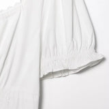 Purpdrank  Women White Bow V neck Spliced Lace High Waist Midi Dress Woman Retro French style Short Puff Sleeve Dresses Holiday Robe