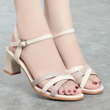 Purpdrank  Women's Summer New Shiny High-heel Women Sandals Roman Fashion Open Toe Sandals For Ladies Breathable Thick Heel Sandals