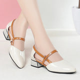 Purpdrank  Soft Leather Sandals Women Spring Summer Fashion Pointed Tip Single Shoes Low-Heel Hollow Buckle Ventilate Office Gentle
