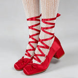 Purpdrank  Plus Size 43 Retro Red Lolita Ankle Wrap Pumps Sweet 5cm Med Square Heels Gothic Cosplay Ballet Mary Janes Shoes Women