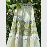 Purpdrank  Girl Flower Print Skirt Elegant Lace Patchwork Midi Skirt Women Summer Casual Elastic Waist A-Line Skirt Boho Faldas 405A