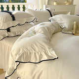 Purpdrank  Ins Princess Bedding Set Lace Ruffles Embroidery Skin-Friendly Quilt Cover Set 4PCS Skirt Bed Sheet Queen Size For Girls Women