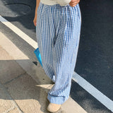 Purpdrank  Vintage Plaid Women's Wide Leg Pants Pockets 2025 New Sping Summer High Waist Casual Straight Loose Trousers Female