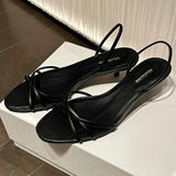 Purpdrank  Elegant Cross Tied Kitten Heel Design Brand Sandals Women Fashion Pointed Toe Patchwork Slide Sandals Sexy Open Toe Beach Sandal
