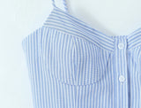 Purpdrank  New Summer Blue White Vertical stripes Print Camis Women Single-breasted Buttons Short Tank Tops Girl Sexy Slim Crop Top Tees
