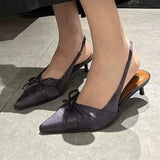 Purpdrank  Elegant Bow Shallow Pumps Women Fashion Pointed Toe Slingbacks Evening Dress Shoes Comfortable Kitten Heel Brand Designer Shoes