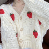Purpdrank  Women's Retro Sweet Strawberry Knitted Cardigan V-Neck Loose Lazy Style Spring Autumn Winter Sweater Jacket