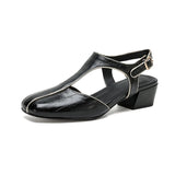 Purpdrank   Summer Women Shoes Split Leather Shoes for Women Square Toe Chunky Heel Women Sandals Retro Cover Toe Ankle Strap Shoes