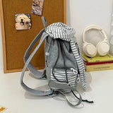 Purpdrank  New Striped Rabbit Ear Backpack Fashion Women Simple Versatile Grey Casual Travel School Bag Large Capacity Commuting Backpack