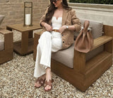 Purpdrank  New Autumn Women's Casual Sle Two-Button Long Sve Loose Suede Vesent Coat Flip Collar Polyester Fiber Faionable