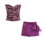Purpdrank  Sexy ladies hot club two-piece sets Summer Strapless glitter Sequines Top and bodycon skirt suits Fashion purple Womens outfits