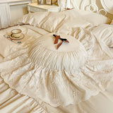Purpdrank  100% Cotton Korean Princess Style Three-layer Ruffles Bow Bedding Set Duvet Cover Bed Skirt Bedspread Pillowcases Wedding Gifts