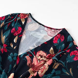 Purpdrank  Women's Floral Print Sexy Dress - Cross V Neck Long Sleeve Belted Midi Dress for Spring Summer