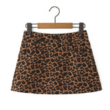 Purpdrank  Y2K High Waist Brown Leopard Print Mini Skirt With short lining Sexy A-line Package Hips Mini Short Skater Party Femme