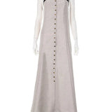 Purpdrank  Patchwork Sexy Strapless Single Breasted Women Maxi Dress Apricot Backless Dress Femme Summer Loose Casual Streetwear