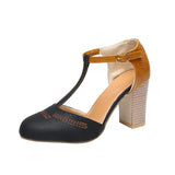 Purpdrank  Women Heel High Shoes Pumps Square Ladies Platform Hollow High Thick Heel Sandals Round Toe T-tied Wedding Dress Shoes