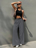 Purpdrank  Low Waist Wide Leg Suit Pants for Women American Loose Style Autumn Slimming Straight Casual Trousers Polyester Fabric