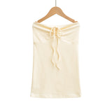 Purpdrank  6 colors Summer Sexy Bow Lacing up Drawstring Collar Strapless Camis Women Elastic Back Tank Top Camisoles Skinny Vest Tee Gray