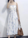 Purpdrank  Plus Size French Floral Print Dress Women's Summer Pear Shaped Bloom Skirt Conceals Belly Slimming A- Line Midi Dress